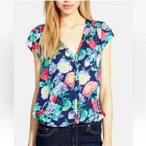 Joie Women’s Silk Floral Colorful Short Sleeved Top Blouse XS Blue Red Green